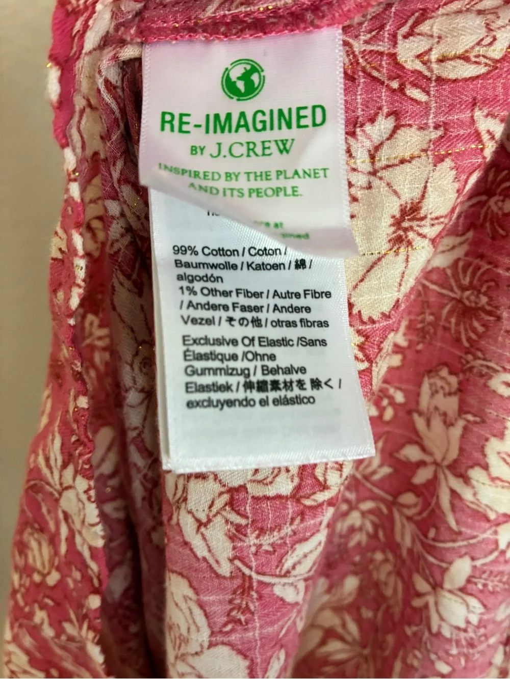 J Crew 99% Cotton Women's Pink, White, Gold Floral Babydoll Coquette Style Dress